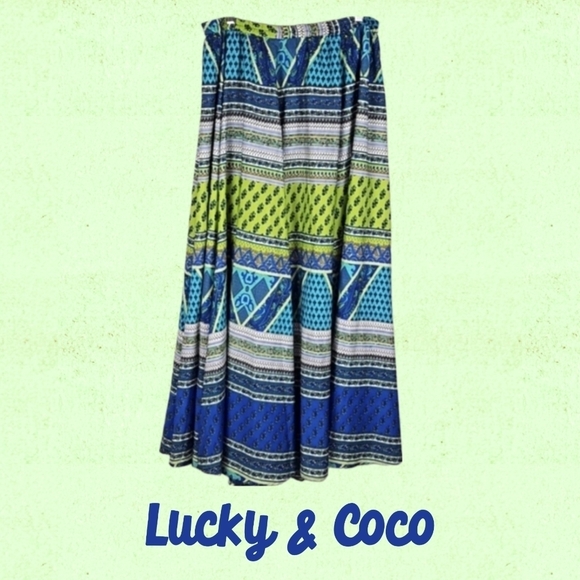 Lucky & Coco Dresses & Skirts - Lucky & Coco Maxi Skirt, Blue Lime Print, XL